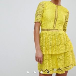Missguided Lace Mini Dress Yellow Size 8